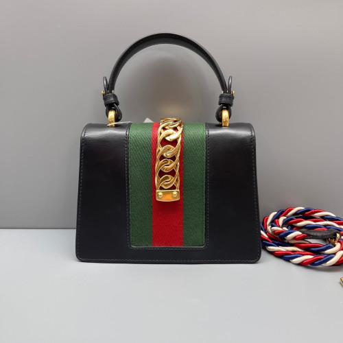 Gucci Mini Sylvie Top Handle Calfskin Black Green Red Gucci Mini Sylvie Top Handle Calfskin Black Green Red
