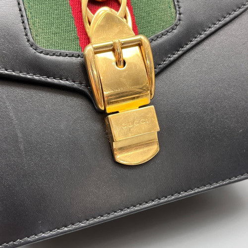 Gucci Mini Sylvie Top Handle Calfskin Black Green Red Gucci Mini Sylvie Top Handle Calfskin Black Green Red