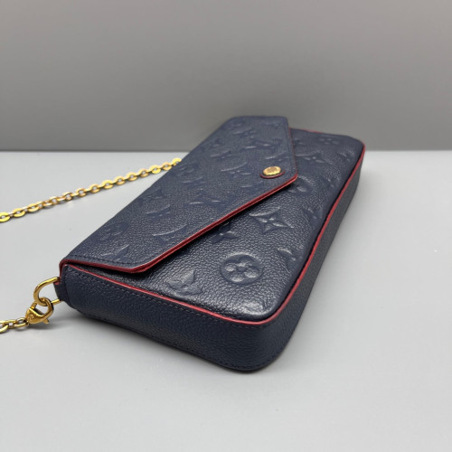 Louis Vuitton Pochette Felicie Chain Wallet Monogram Empreinte Dark Blue