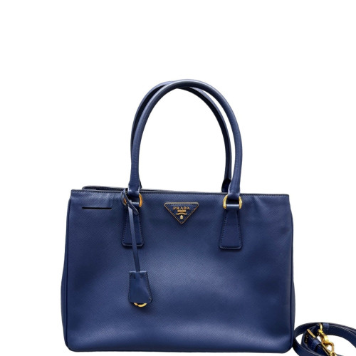 Prada Medium Galleria Double Zip Tote Saffiano Calfskin Dark Blue
