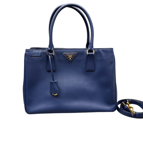 Prada Medium Galleria Double Zip Tote Saffiano Calfskin Dark Blue