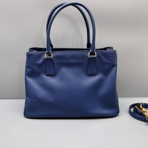 Prada Medium Galleria Double Zip Tote Saffiano Calfskin Dark Blue