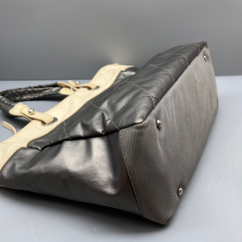 Chanel Quilted Handbag Calfskin Grey Beige