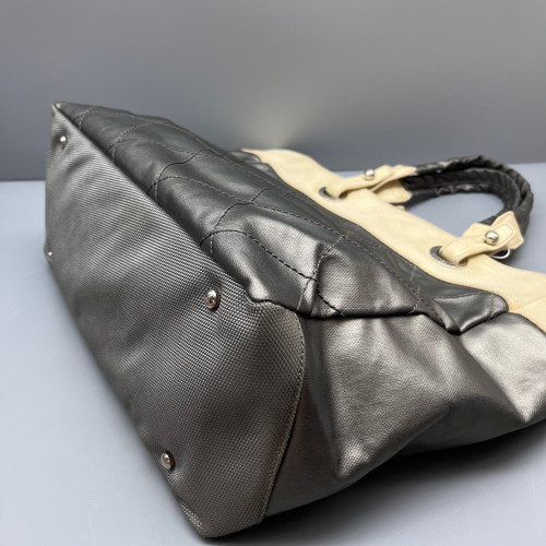 Chanel Quilted Handbag Calfskin Grey Beige
