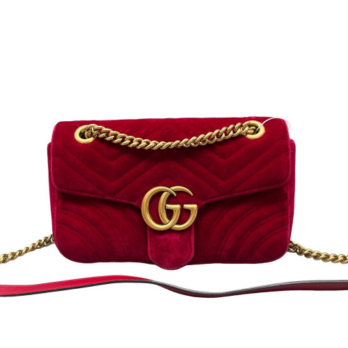 Gucci Small GG Marmont Velvet Red