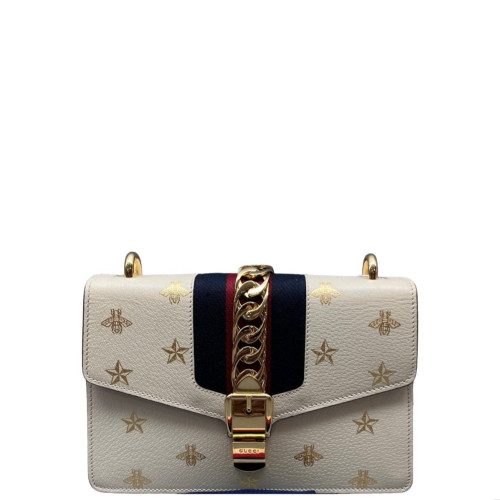 Gucci Small Sylvie Shoulder Bag Calfskin White Blue Red