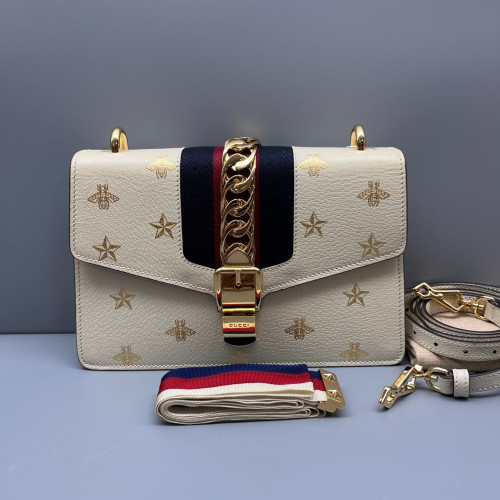 Gucci Small Sylvie Shoulder Bag Calfskin White Blue Red