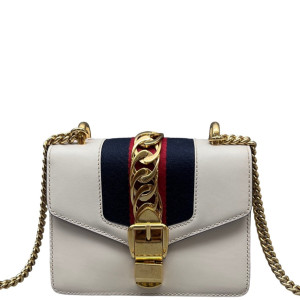 Gucci Mini Sylvie Shoulder Bag Calfskin White Blue Red