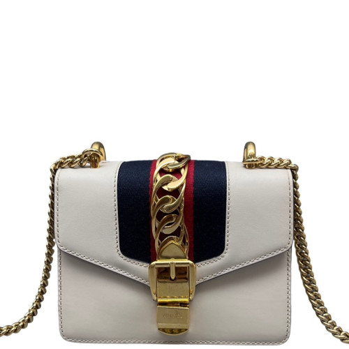 Gucci Mini Sylvie Shoulder Bag Calfskin White Blue Red