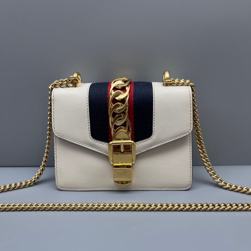 Gucci Mini Sylvie Shoulder Bag Calfskin White Blue Red