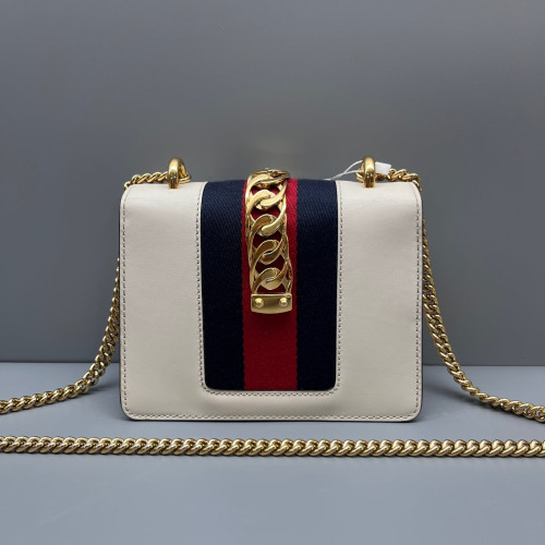 Gucci Mini Sylvie Shoulder Bag Calfskin White Blue Red