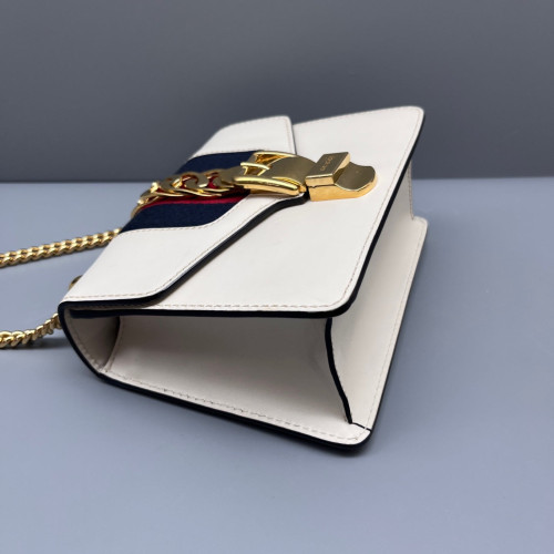 Gucci Mini Sylvie Shoulder Bag Calfskin White Blue Red