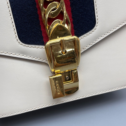 Gucci Mini Sylvie Shoulder Bag Calfskin White Blue Red