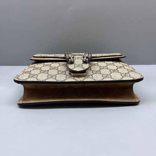 Gucci Small Dionysus GG Supreme Monogram Suede Camel Beige
