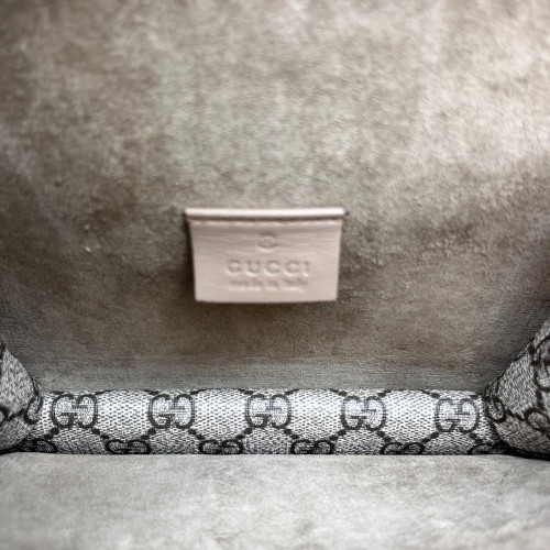 Gucci Small Dionysus GG Supreme Monogram Suede Camel Beige