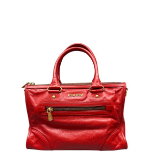 Miu Miu Two-Way Bag Pull Up Leather Red