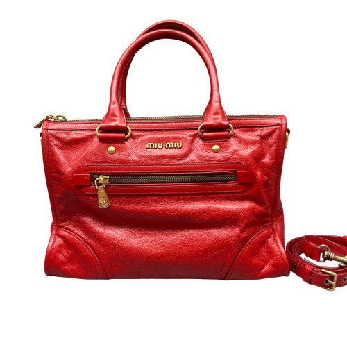 Miu Miu Two-Way Bag Pull Up Leather Red