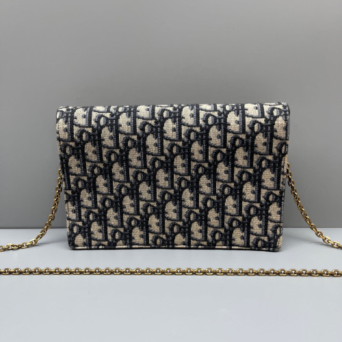 Dior Medium Saddle Chain Pouch Oblique Black Beige