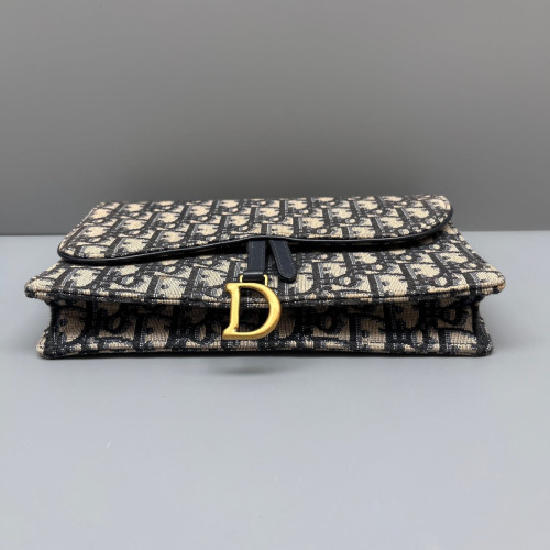 Dior Medium Saddle Chain Pouch Oblique Black Beige