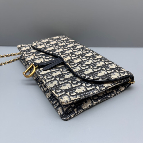Dior Medium Saddle Chain Pouch Oblique Black Beige