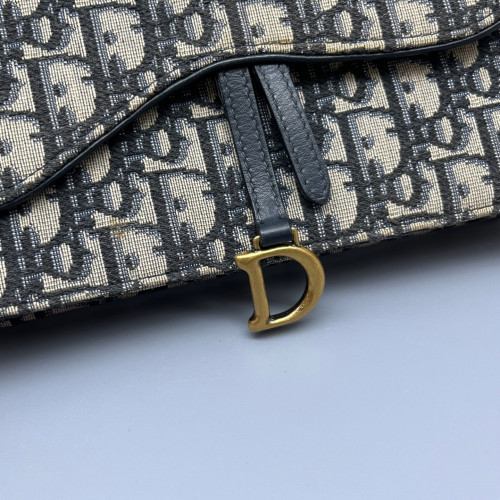 Dior Medium Saddle Chain Pouch Oblique Black Beige