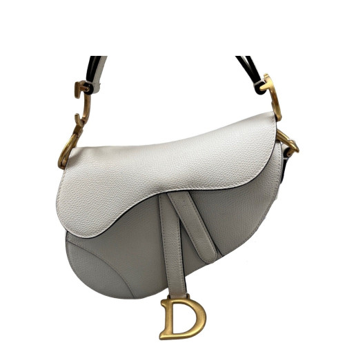 Dior Small Saddle Bag Grained Calfskin White