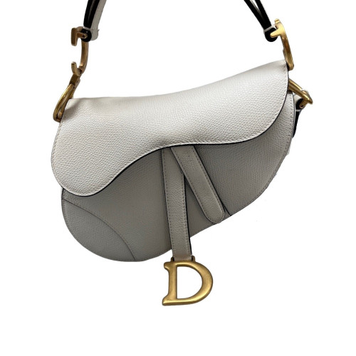 Dior Small Saddle Bag Grained Calfskin White