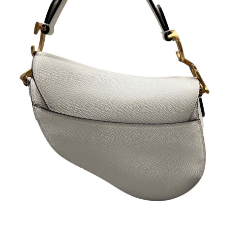 Dior Small Saddle Bag Grained Calfskin White