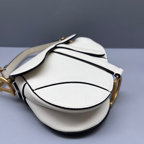 Dior Small Saddle Bag Grained Calfskin White