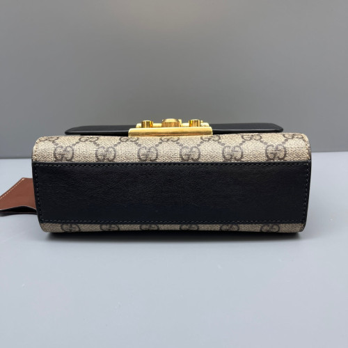 Gucci Small Padlock Shoulder Bag GG Supreme Monogram Black Brown