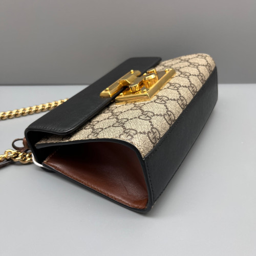 Gucci Small Padlock Shoulder Bag GG Supreme Monogram Black Brown