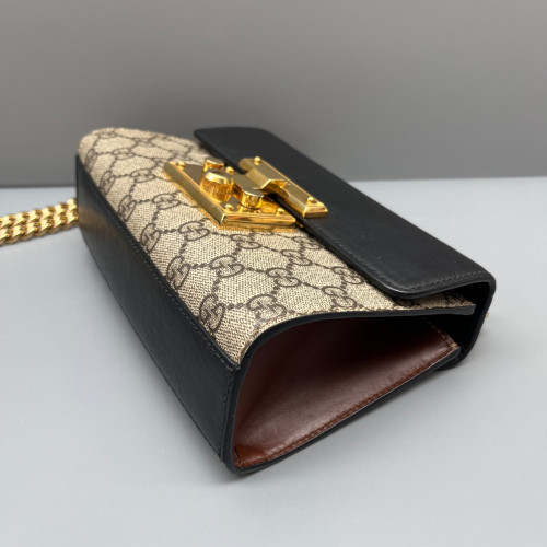 Gucci Small Padlock Shoulder Bag GG Supreme Monogram Black Brown