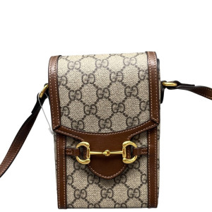 Gucci Mini Horsebit 1955 Crossbody Bag GG Supreme Monogram Brown Beige