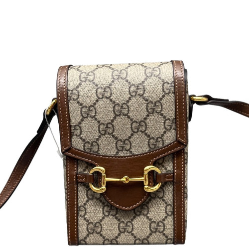 Gucci Mini Horsebit 1955 Crossbody Bag GG Supreme Monogram Brown Beige