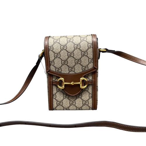 Gucci Mini Horsebit 1955 Crossbody Bag GG Supreme Monogram Brown Beige