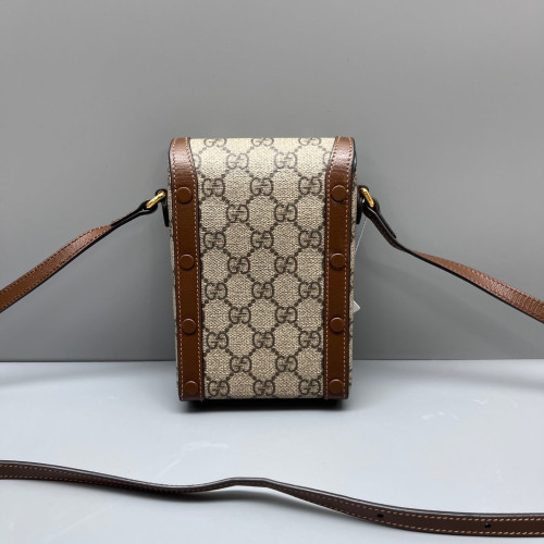 Gucci Mini Horsebit 1955 Crossbody Bag GG Supreme Monogram Brown Beige