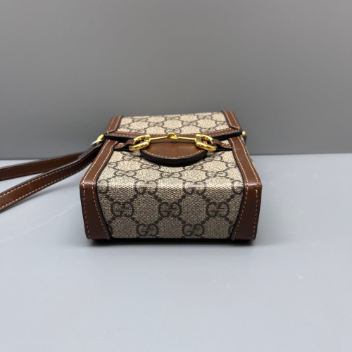 Gucci Mini Horsebit 1955 Crossbody Bag GG Supreme Monogram Brown Beige
