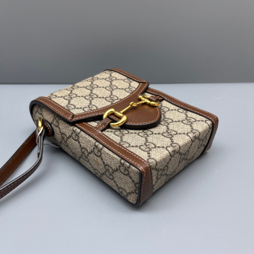 Gucci Mini Horsebit 1955 Crossbody Bag GG Supreme Monogram Brown Beige