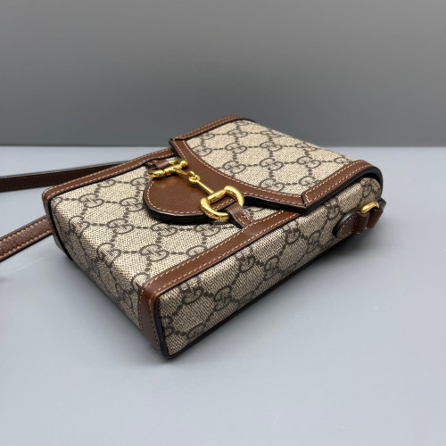 Gucci Mini Horsebit 1955 Crossbody Bag GG Supreme Monogram Brown Beige