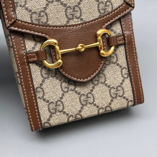 Gucci Mini Horsebit 1955 Crossbody Bag GG Supreme Monogram Brown Beige
