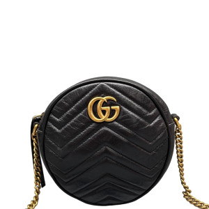 Gucci Matelasse GG Marmont Round Mini Bag Calfskin Black