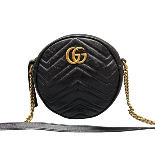 Gucci Matelasse GG Marmont Round Mini Bag Calfskin Black