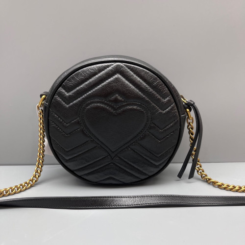 Gucci Matelasse GG Marmont Round Mini Bag Calfskin Black