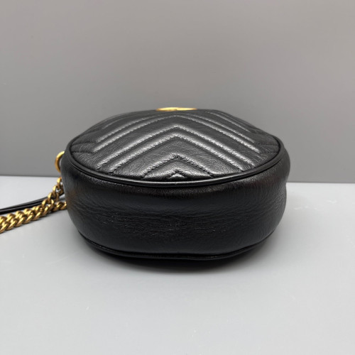 Gucci Matelasse GG Marmont Round Mini Bag Calfskin Black