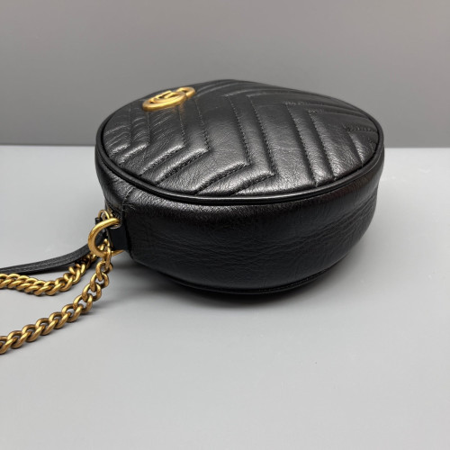 Gucci Matelasse GG Marmont Round Mini Bag Calfskin Black