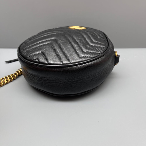 Gucci Matelasse GG Marmont Round Mini Bag Calfskin Black