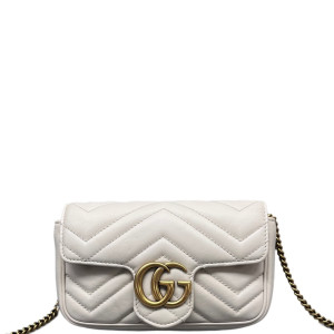 Gucci Matelasse Super Mini GG Marmont Calfskin White