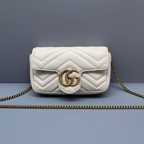 Gucci Matelasse Super Mini GG Marmont Calfskin White