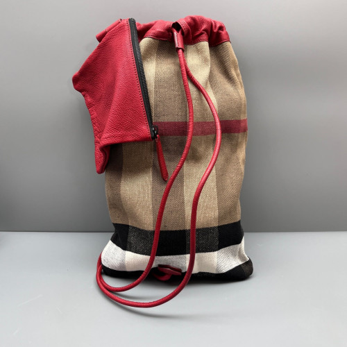 Burberry Backpack Calfskin Mega Check Beige Red Black