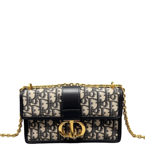 Dior 30 Montaigne Chain Flap Bag Small Oblique Black Beige